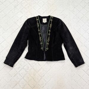 Double D Ranch Jacket Womens S Black Leather Suede Bronze Studded Patina Western